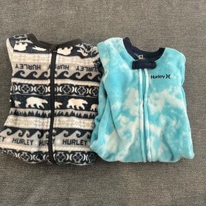 Bundle of 2 Hurley baby boy fleece footed pajama sleeper 6 month